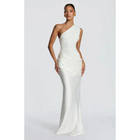 One-Shoulder V-Neck Sheath Maxi Dress