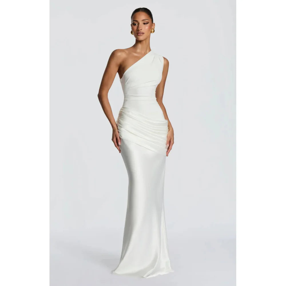 One-Shoulder V-Neck Sheath Maxi Dress