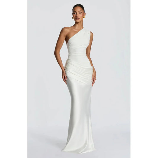 One-Shoulder V-Neck Sheath Maxi Dress