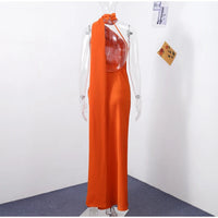 Satin Halter Backless Maxi Dress