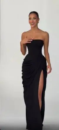 Off-Shoulder Pleated A-Line Maxi Dress