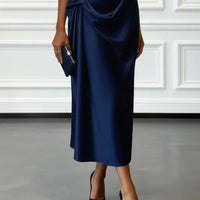 Ruched Satin One-Shoulder Maxi Dress