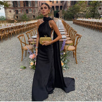 Satin Halter Backless Maxi Dress