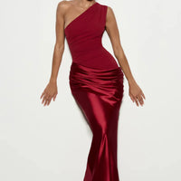 One-Shoulder V-Neck Sheath Maxi Dress