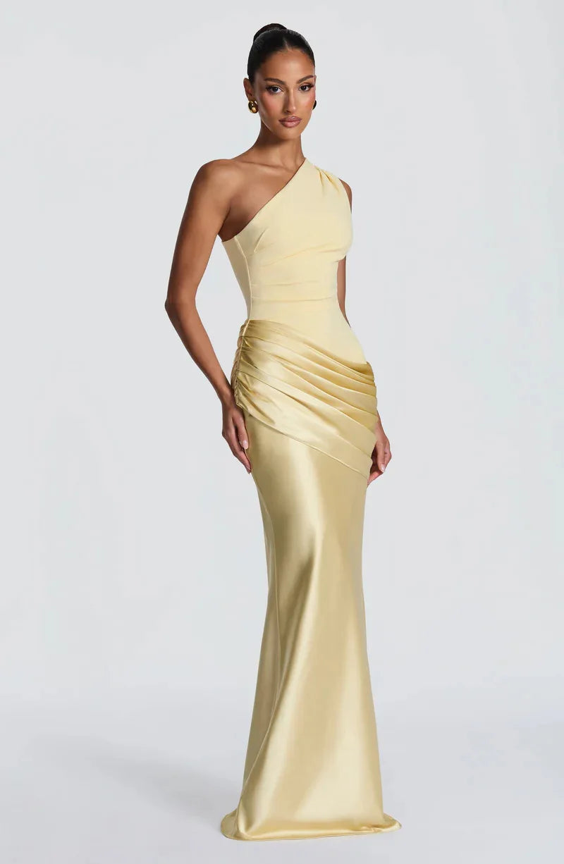 One-Shoulder V-Neck Sheath Maxi Dress