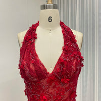 Halter Neck 3D Floral Lace Mermaid Gown