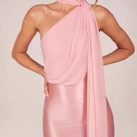 Halter Neck Satin Midi Dress with Sash