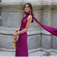 Satin Halter Backless Maxi Dress