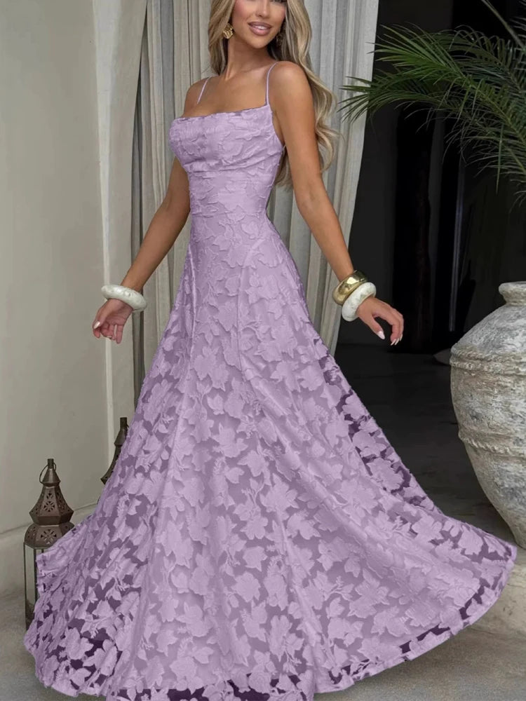 Floral Embroidery Backless Maxi Dress