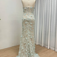 Halter Neck 3D Floral Lace Mermaid Gown