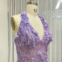 Halter Neck 3D Floral Lace Mermaid Gown