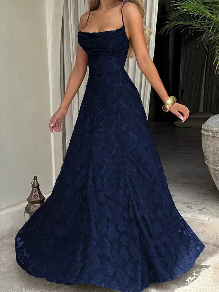 Floral Embroidery Backless Maxi Dress