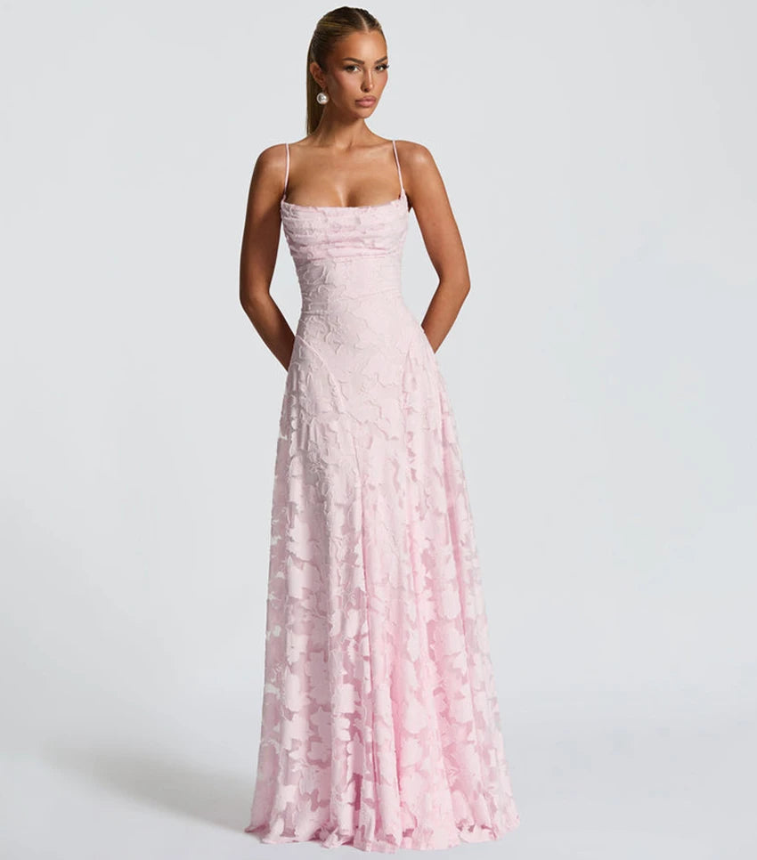 Floral Embroidery Backless Maxi Dress