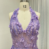 Halter Neck 3D Floral Lace Mermaid Gown