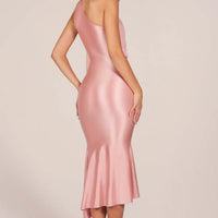 Halter Neck Satin Midi Dress with Sash