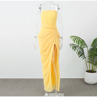 Off-Shoulder Pleated A-Line Maxi Dress