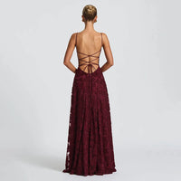 Floral Embroidery Backless Maxi Dress