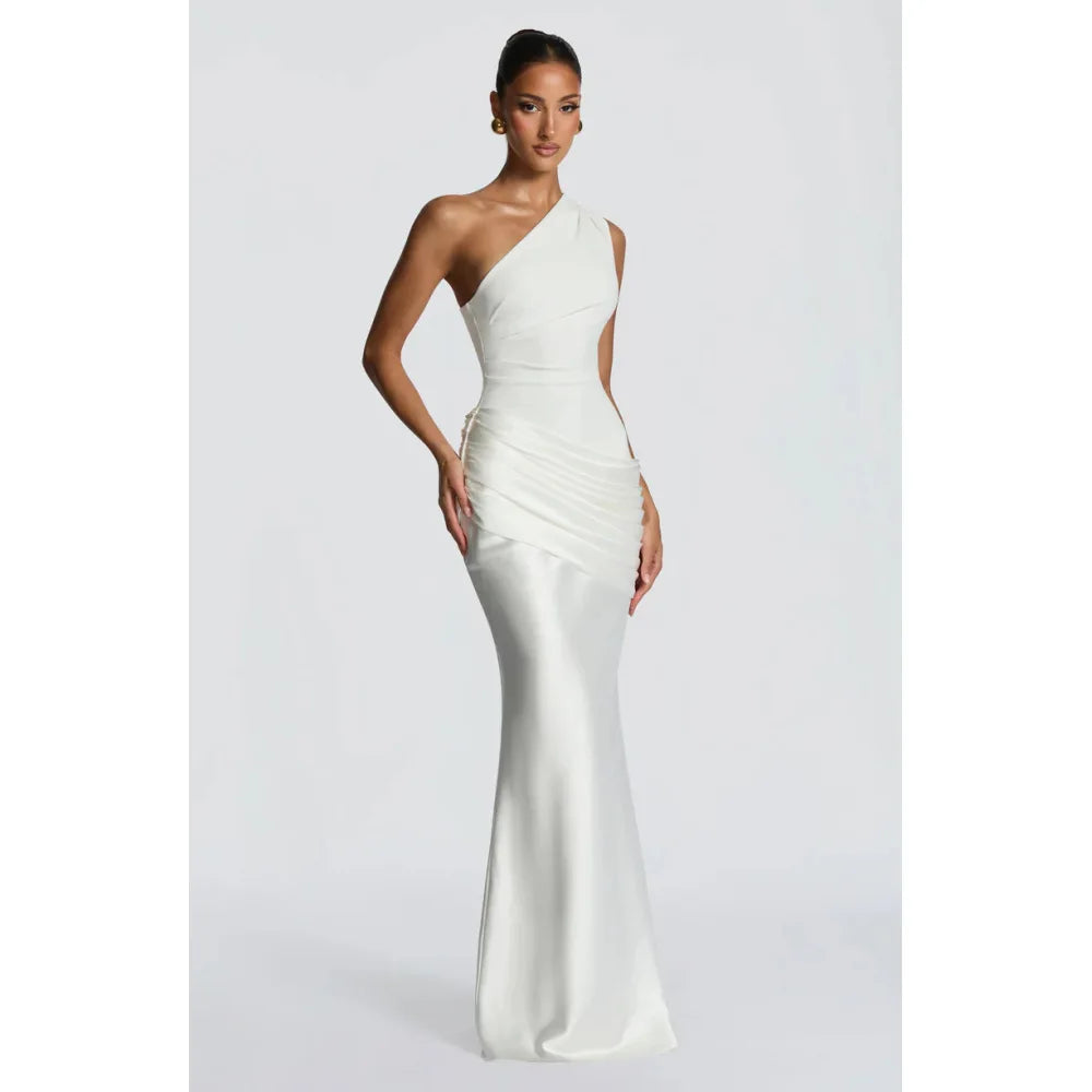 One-Shoulder V-Neck Sheath Maxi Dress