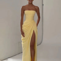 Off-Shoulder Pleated A-Line Maxi Dress