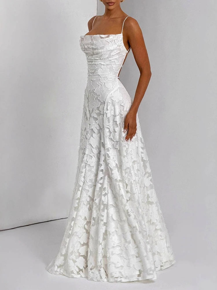 Floral Embroidery Backless Maxi Dress