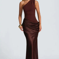 One-Shoulder V-Neck Sheath Maxi Dress