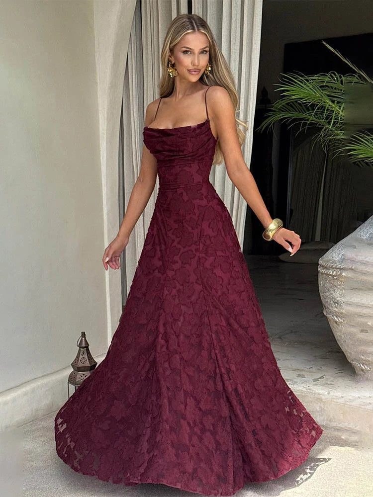 Floral Embroidery Backless Maxi Dress