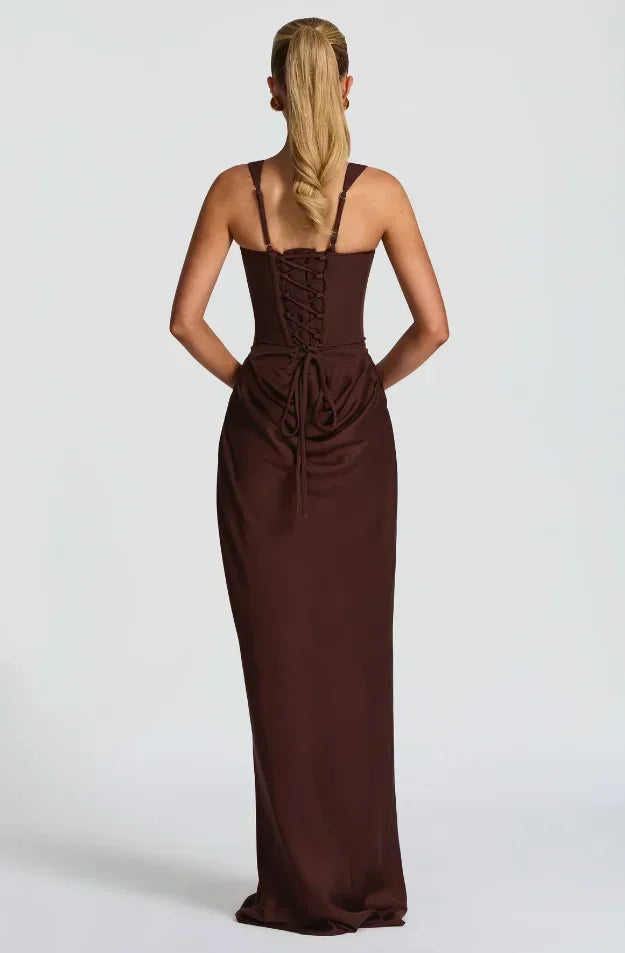 Solid Pleated Sling Dress Women Square Neck Sleeveless Off-shoulder Waist Cinching Slim Dresses Lady Summer Evening Party Gowns