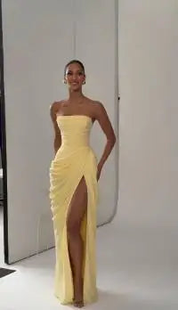 Off-Shoulder Pleated A-Line Maxi Dress