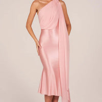 Halter Neck Satin Midi Dress with Sash