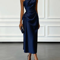 Ruched Satin One-Shoulder Maxi Dress