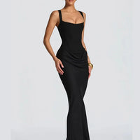 Off-Shoulder Pleated A-Line Maxi Dress