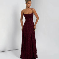 Floral Embroidery Backless Maxi Dress