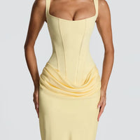 Off-Shoulder Pleated A-Line Maxi Dress