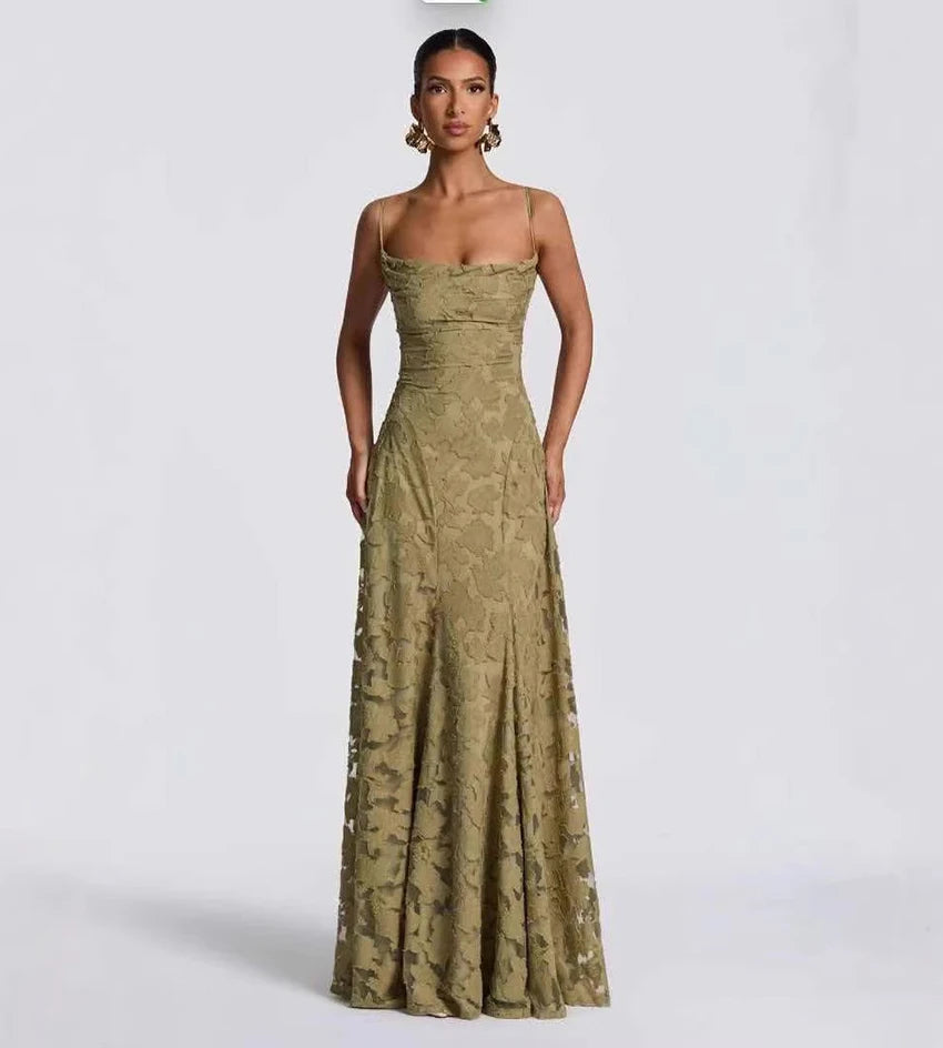 Floral Embroidery Backless Maxi Dress