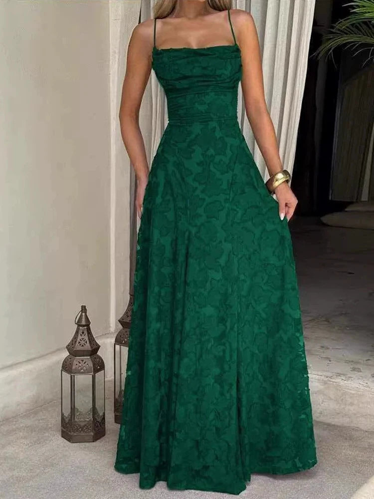 Floral Embroidery Backless Maxi Dress