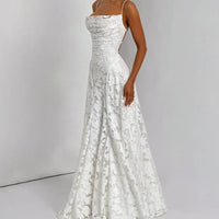 Floral Embroidery Backless Maxi Dress