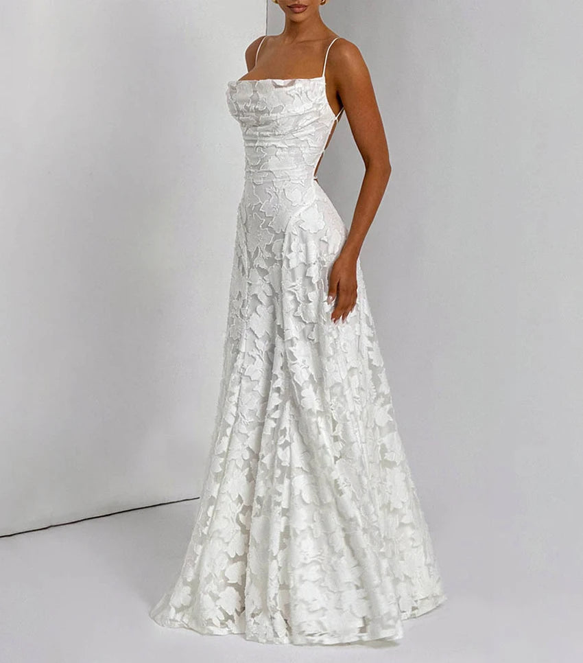 Floral Embroidery Backless Maxi Dress