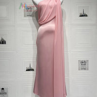 Halter Neck Satin Midi Dress with Sash
