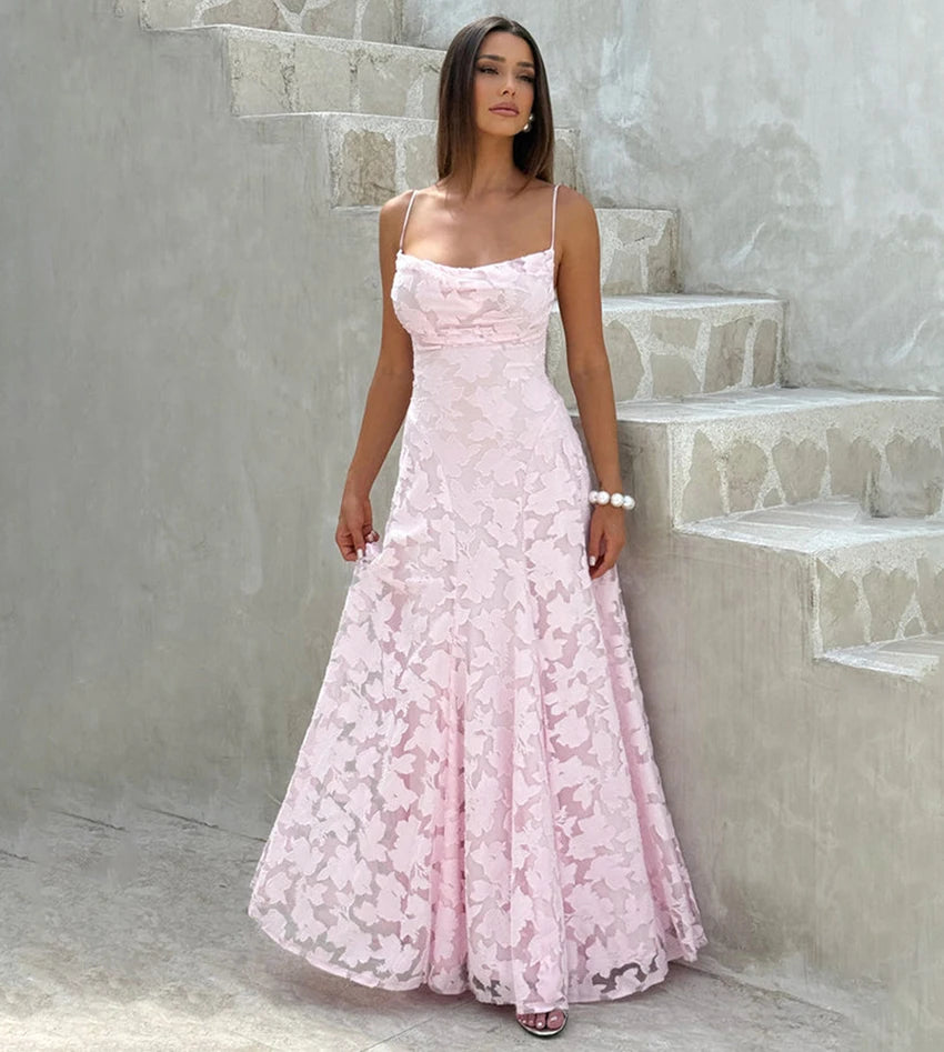 Floral Embroidery Backless Maxi Dress