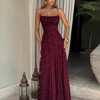 Floral Embroidery Backless Maxi Dress