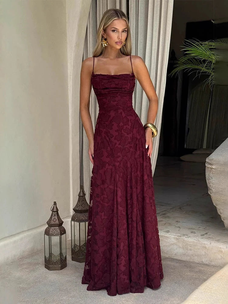 Floral Embroidery Backless Maxi Dress
