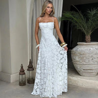 Floral Embroidery Backless Maxi Dress