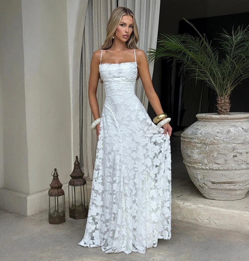 Floral Embroidery Backless Maxi Dress