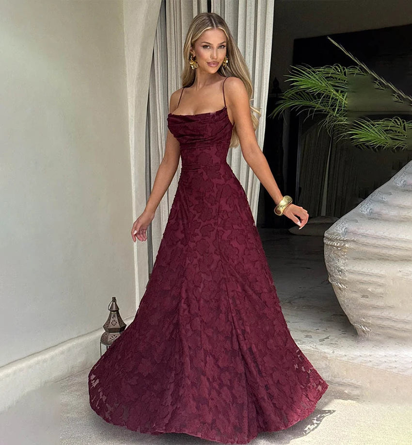 Floral Embroidery Backless Maxi Dress