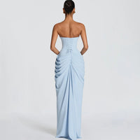 Off-Shoulder Pleated A-Line Maxi Dress