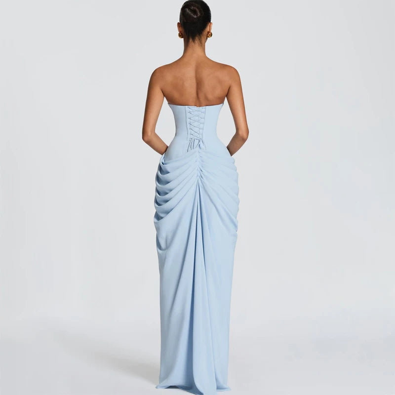 Off-Shoulder Pleated A-Line Maxi Dress
