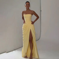 Off-Shoulder Pleated A-Line Maxi Dress