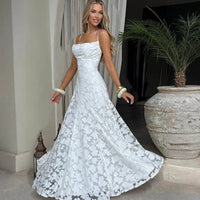 Floral Embroidery Backless Maxi Dress