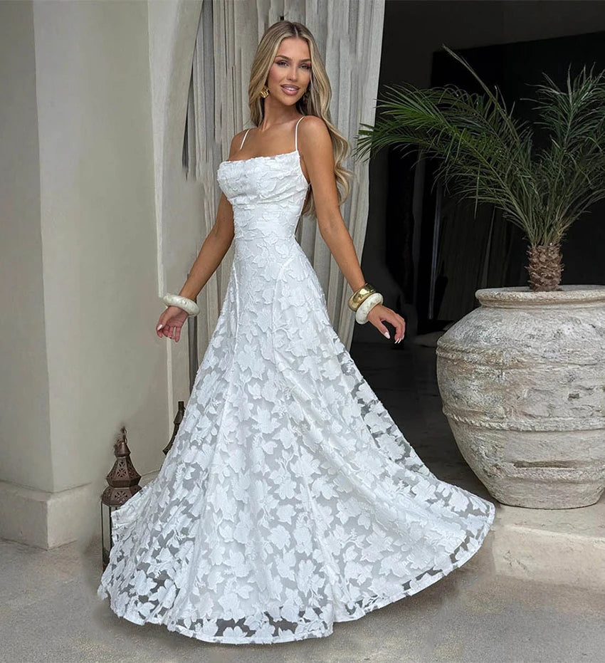 Floral Embroidery Backless Maxi Dress