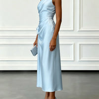 Ruched Satin One-Shoulder Maxi Dress